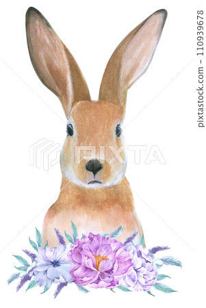 Rabbit Easter animal with flower watercolor Rabbit Easter animal with flower watercolor 110939678