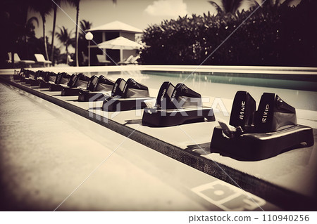 AI-generated content. Start position with numbers in competition swimming pool. Neural network AI generated art 110940256