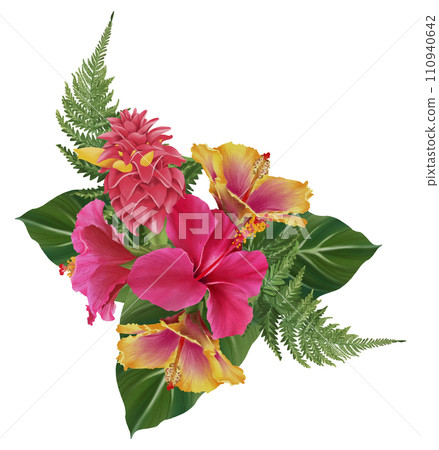 Tropical composition with bird watercolor hand paint 110940642
