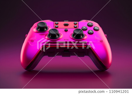 AI-generated content. Neon game controller or joystick for game console. Neural network AI generated art 110941201