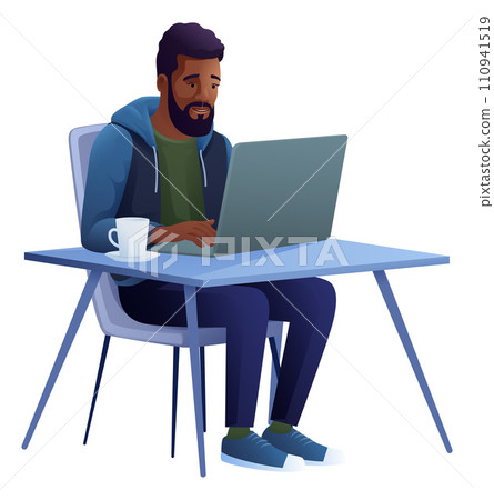 Man Using Laptop Computer Cartoon Illustration 110941519