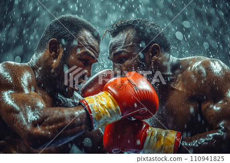 Someone who is sweating and boxing with their fists. 110941825