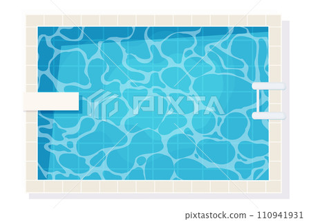 Swimming pool top view in cartoon style isolated on white background. Water texture, detailed and bright. Outdoor, landscape. 110941931