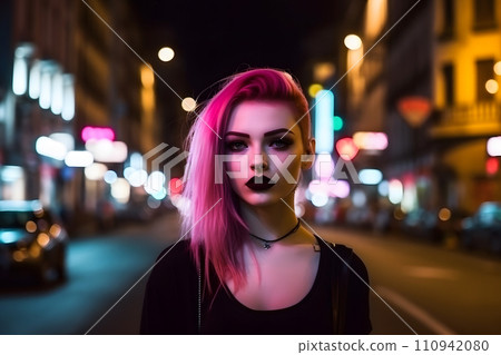 AI-generated content. Young cool emo woman in the city. Neural network AI generated art AI-generated content. Young cool emo woman in the city. Neural network AI generated art 110942080