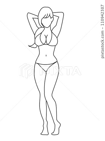 站立姿勢的凹印偶像的線條畫插圖 站立姿勢的凹印偶像的線條畫插圖 110942387