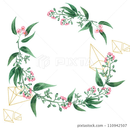 Eucalyptus flower and gold geometric shape 110942507