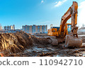 excavator machine working in construction site 110942710