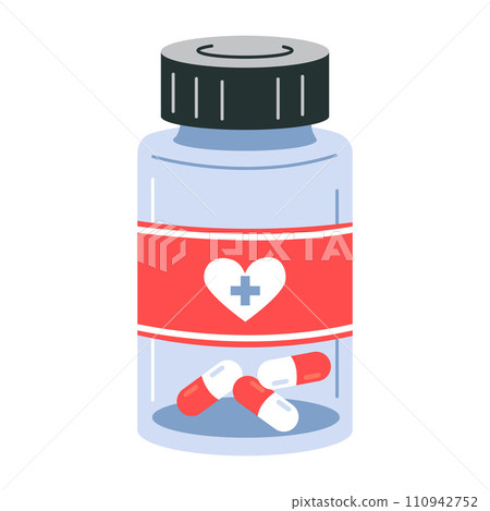 Pills jar, cartoon style. Trendy modern vector illustration isolated on white background, hand drawn, flat design 110942752