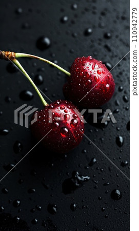 fresh ripe cherries on black background fresh ripe cherries on black background 110942779