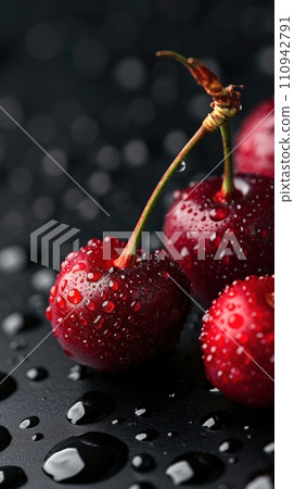 fresh ripe cherries on black background 110942791