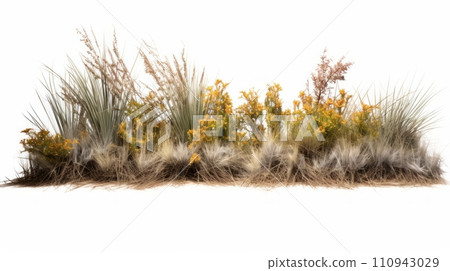 AI-generated content. Piece of earth with dry herbs on a white background. Neural network AI generated art AI-generated content. Piece of earth with dry herbs on a white background. Neural network AI generated art 110943029