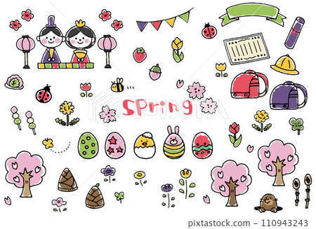 Cute spring illustration icon material set Cute spring illustration icon material set 110943243