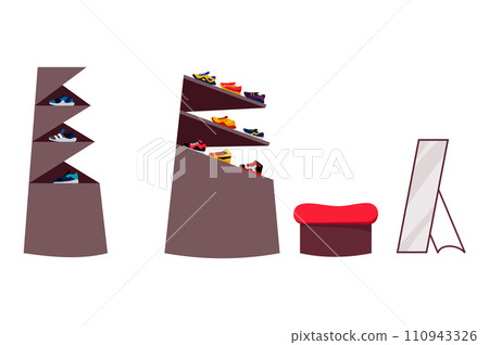 Shoe store scene. Design interior modern shop Shoe store scene. Design interior modern shop 110943326