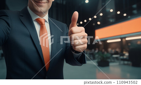 AI-generated content. Successful businessman showing like with fingers. Neural network AI generated art AI-generated content. Successful businessman showing like with fingers. Neural network AI generated art 110943502