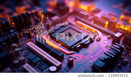 AI-generated content. Circuit board. Technology background. Central Computer Processors CPU concept. Neural network AI generated art 110943533