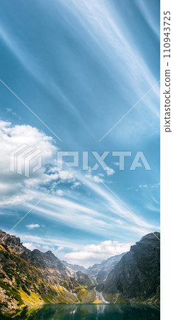 Tatra National Park, Poland. Calm Lake Czarny Staw Under Rysy And Summer Mountains Landscape. Beautiful Scenic View Of Lake In Polish Nature. 110943725
