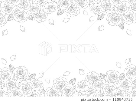 Background material <Flowers, roses & petals 2, monochrome, line drawing> 110943735