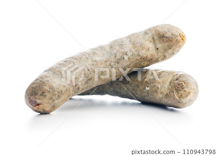 White pudding sausage. Pork product isolated on white background. 110943798