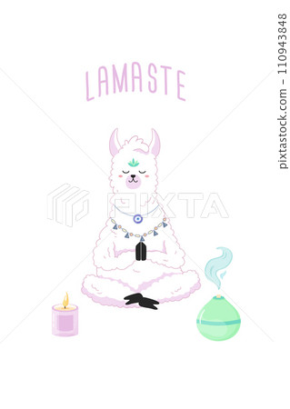 Lamaste, cute llama meditating, print for your t-shirt print design, yoga studio, notepad Lamaste, cute llama meditating, print for your t-shirt print design, yoga studio, notepad 110943848