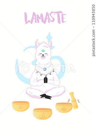 Lamaste, cute llama meditating, print for your t-shirt print design, yoga studio, notepad 110943850