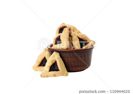 PNG, a traditional cookie for the holiday of Purim, isolated on a white background. 110944020
