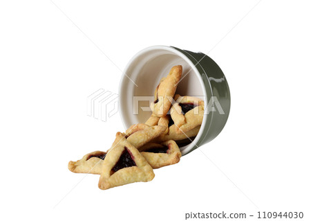 PNG, a traditional cookie for the holiday of Purim, isolated on a white background. PNG, a traditional cookie for the holiday of Purim, isolated on a white background. 110944030