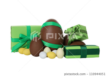 PNG,Chocolate eggs with gifts, isolated on white background 110944051