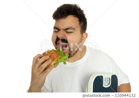 PNG, weight loss concept, overweight man isolated on white background. PNG, weight loss concept, overweight man isolated on white background. 110944132