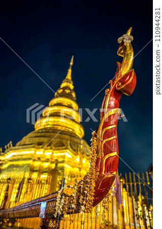 Wat Phra That Haripunchai Woramahawihan during Loy Krathong festival, in Lapmhun, Thailand Wat Phra That Haripunchai Woramahawihan during Loy Krathong festival, in Lapmhun, Thailand 110944281
