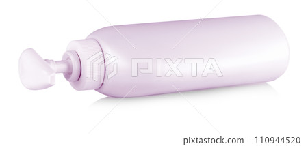 Pink tube bottle of shampoo, conditioner, hair rinse on a white background with reflection 110944520
