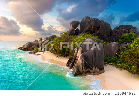 Anse Source D'Argent - the most beautiful beach of Seychelles. La Digue Island, Seychelles Anse Source D'Argent - the most beautiful beach of Seychelles. La Digue Island, Seychelles 110944682