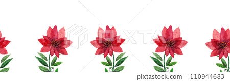 Red exotic flowers. Poinsettia in watercolor. Floral border Red exotic flowers. Poinsettia in watercolor. Floral border 110944683