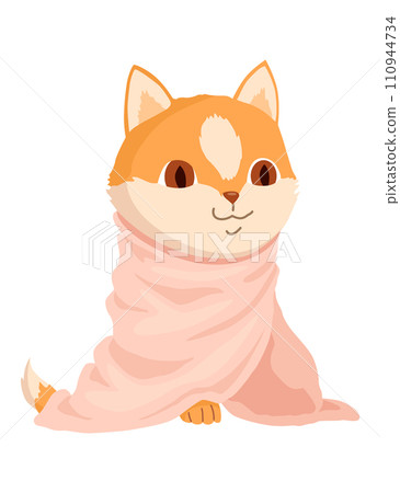 Cat character in blanket. Cartoon drawing of adorable comic domestic animal in warm clothing isolated on white background. Vector illustration Cat character in blanket. Cartoon drawing of adorable comic domestic animal in warm clothing isolated on white background. Vector illustration 110944734