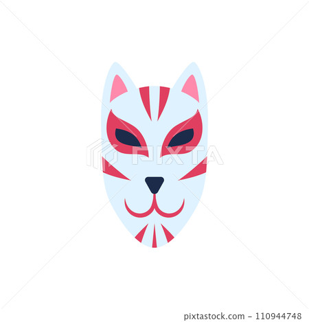 Cartoon Color Whole Japanese Kitsune Mask Flat Design Style Isolated on a White Background . Vector illustration of Fox Demon Element Costume Cartoon Color Whole Japanese Kitsune Mask Flat Design Style Isolated on a White Background . Vector illustration of Fox Demon Element Costume 110944748