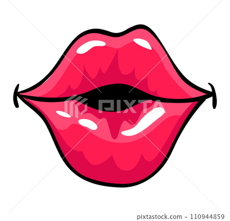 Red lips female. Woman expressed emotion, beauty concept. Modern pop art style, flat vector design illustration Red lips female. Woman expressed emotion, beauty concept. Modern pop art style, flat vector design illustration 110944859