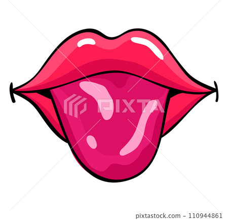Red lips female. Woman expressed emotion, beauty concept. Modern pop art style, flat vector design illustration Red lips female. Woman expressed emotion, beauty concept. Modern pop art style, flat vector design illustration 110944861