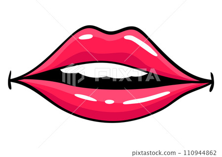 Red lips female. Woman expressed emotion, beauty concept. Modern pop art style, flat vector design illustration 110944862