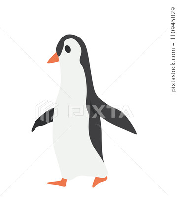 North pole arctic fauna. Polar penguin vector illustration in flat style. Little penguin fishing in the north. Arctic animal icon. Winter zoo design element 110945029