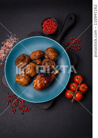 Delicious grilled chicken legs with spices and herbs in teriyaki sauce Delicious grilled chicken legs with spices and herbs in teriyaki sauce 110945162