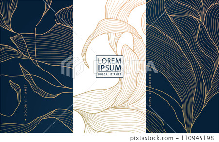 Vector set of flower, leaves elegant patterns. Abstract perfume, jewelry, coffee, tea royal package. Luxury tags, beauty background ornaments 110945198