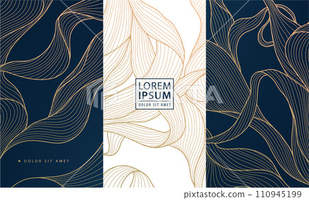 Vector set of flower, leaves elegant patterns. Abstract perfume, jewelry, coffee, tea royal package. Luxury tags, beauty background ornaments 110945199