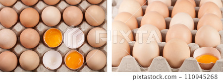 Eggs in the tray as a background. Top view 110945268