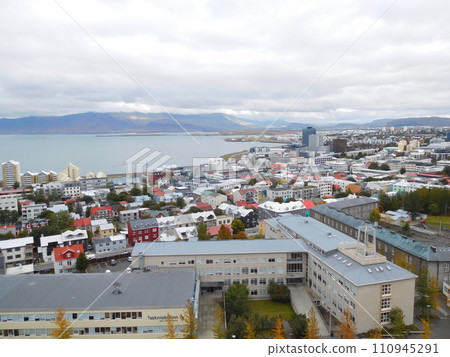 Iceland, Summer, Reykjavik, View from Hallgrímskirkja, Northeast 110945291
