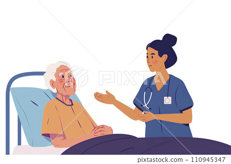 躺在床上的住院病人、醫生和護士-1 躺在床上的住院病人、醫生和護士-1 110945347