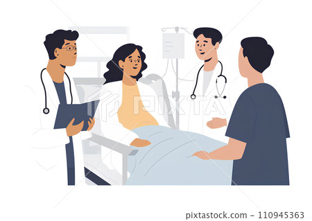 躺在床上的住院病人、醫生和護士-2 110945363