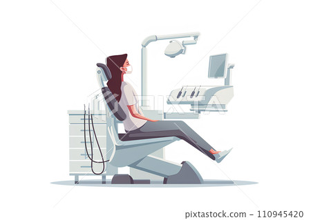 牙科診所檢查椅上坐著的病人 110945420
