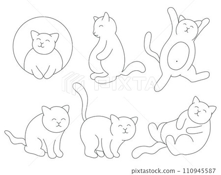 Minimalistic cats oneline set vector illustration 110945587