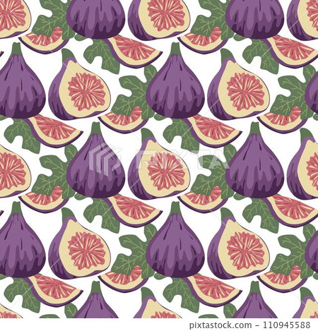 Hand drawn fig fruits and foliage seamless pattern 110945588