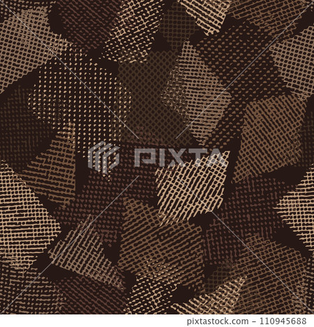 Seamless brown camouflage pattern with random scattered overlapping tulle pieces, patches. Mesh structure. Random composition. For apparel, fabric, textile, sport goods Grunge texture Seamless brown camouflage pattern with random scattered overlapping tulle pieces, patches. Mesh structure. Random composition. For apparel, fabric, textile, sport goods Grunge texture 110945688