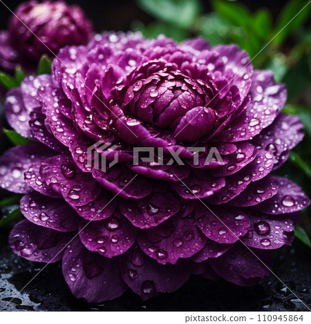 Close up of a violet peony with rain drops 110945864